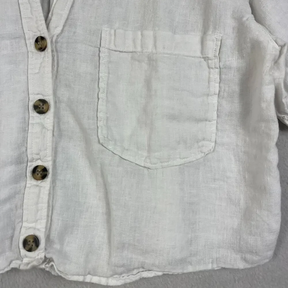 Zara Button Front White Blouse Women's Small Linen Puff Sleeve Sheer Relaxed